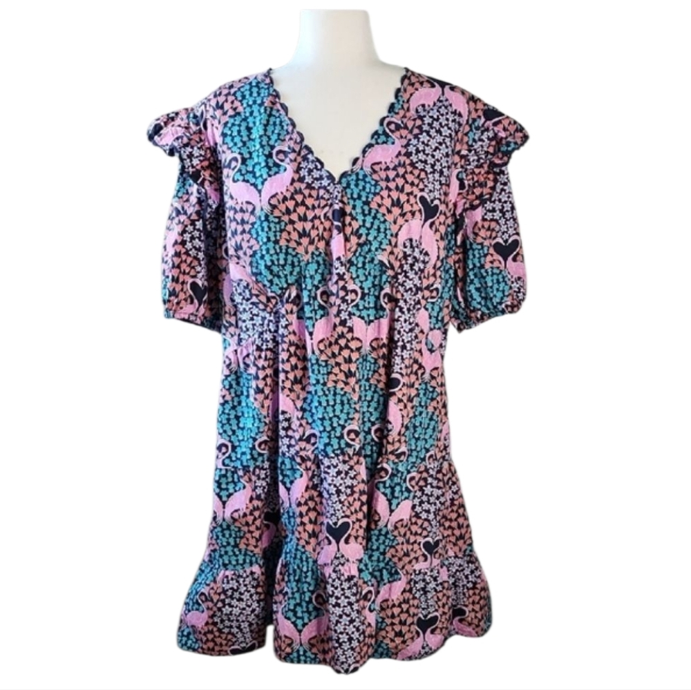 Simply Southern Flamingo & Flowers Print Dress, size XL